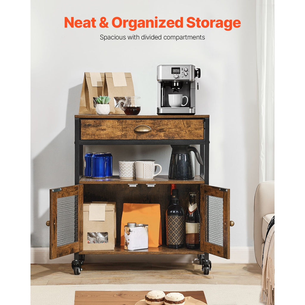 Farmhouse Coffee Bar Cabinet with Versatile Storage and Easy Mobility