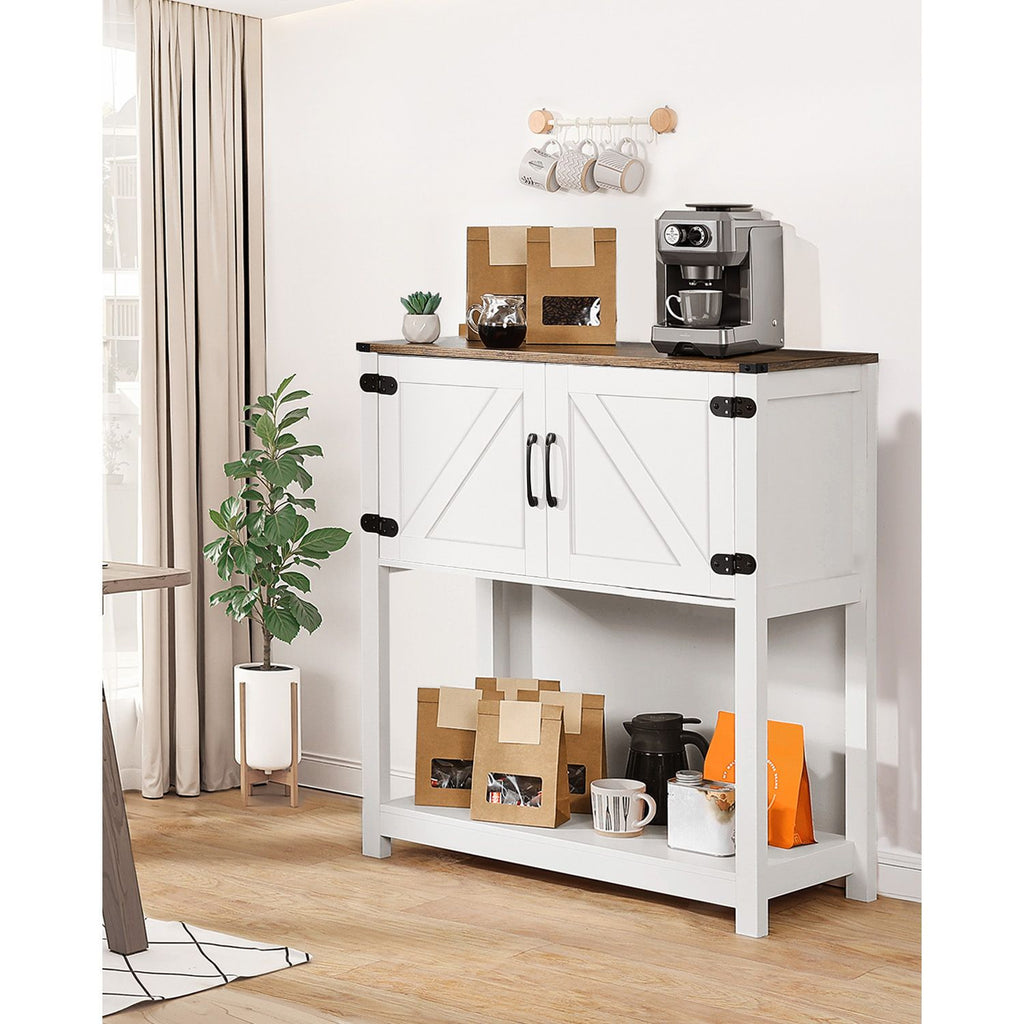 Farmhouse Coffee Bar Cabinet with Multi-Tier Storage and Magnetic Doors