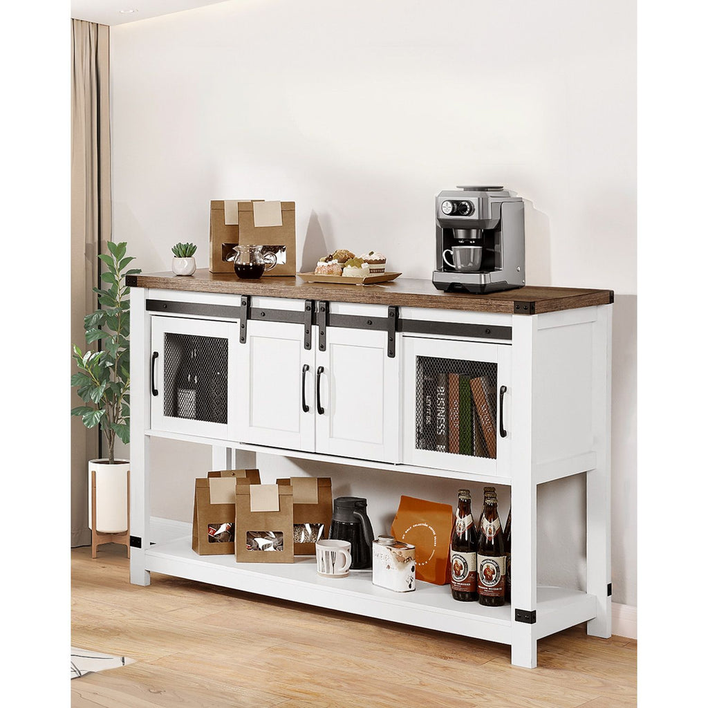 Farmhouse Coffee Bar Cabinet with Barn Doors & Adjustable Shelves