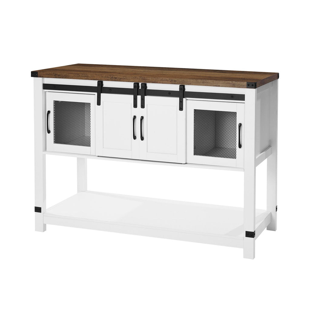 Farmhouse Coffee Bar Cabinet with Barn Doors & Adjustable Shelves