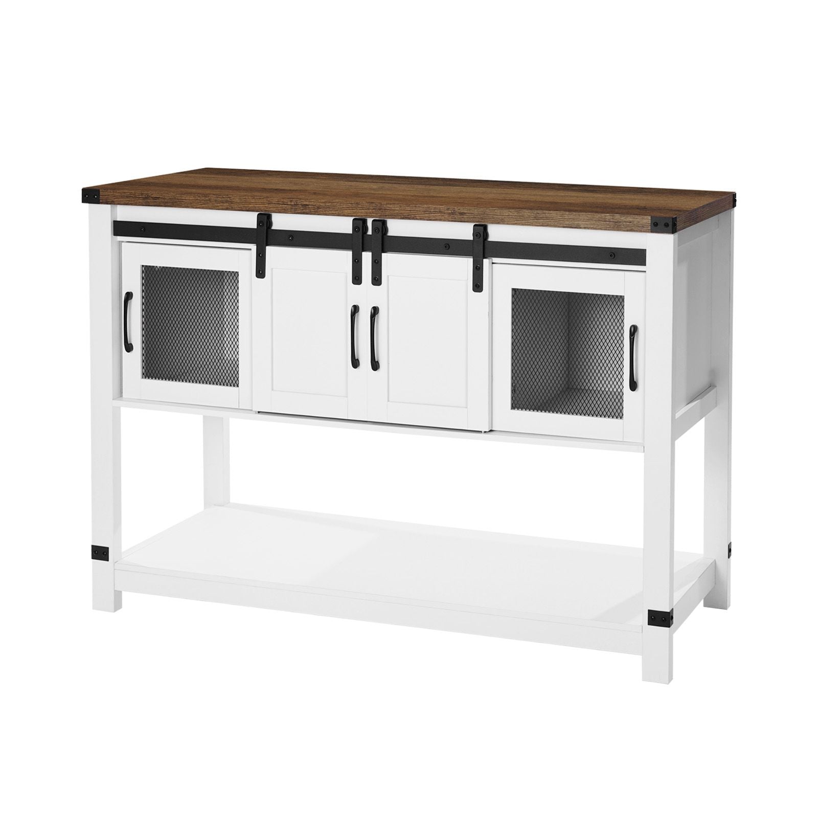 Farmhouse Coffee Bar Cabinet with Barn Doors & Adjustable Shelves