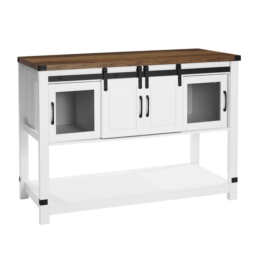 Farmhouse Coffee Bar Cabinet with Barn Doors & Adjustable Shelves