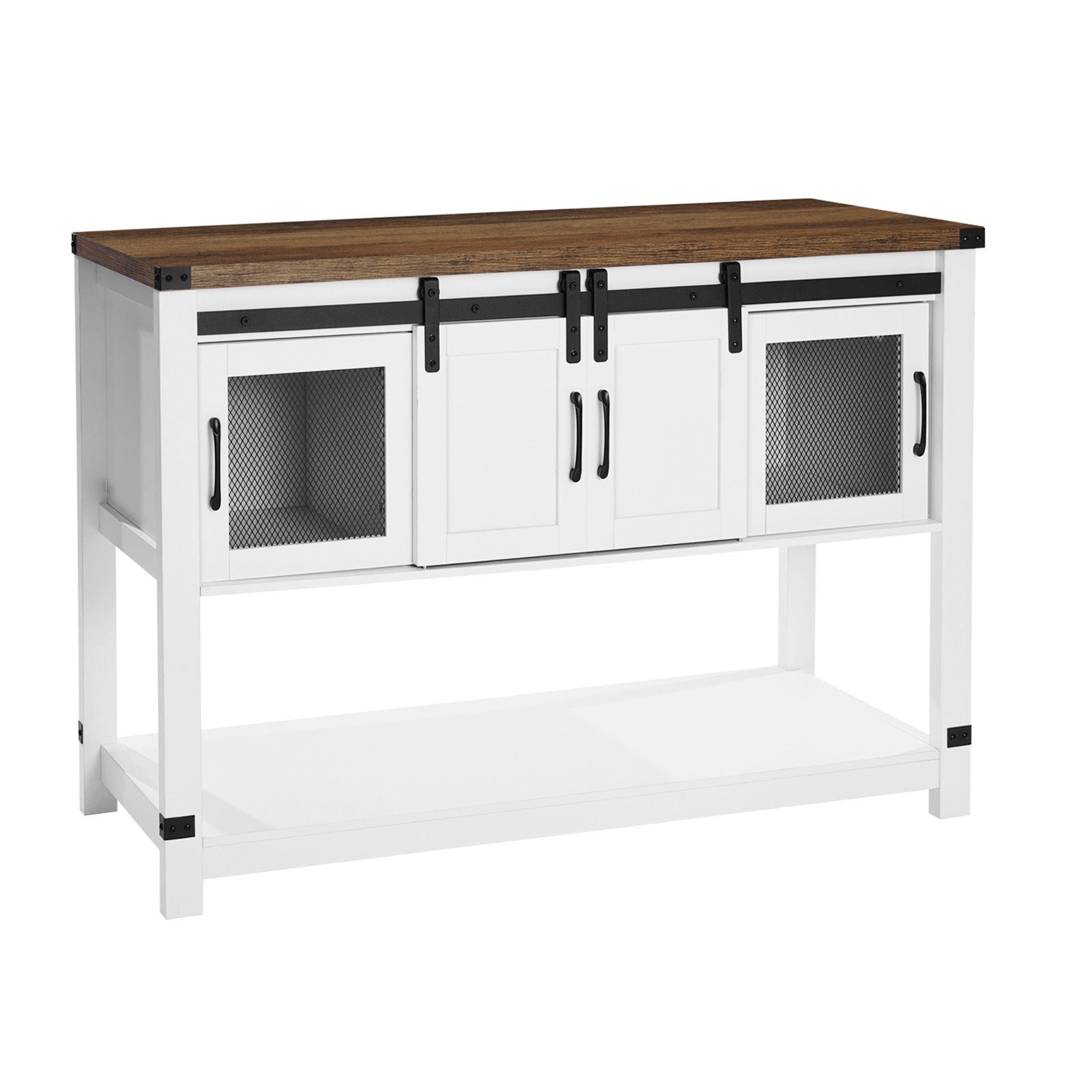 Farmhouse Coffee Bar Cabinet with Barn Doors & Adjustable Shelves