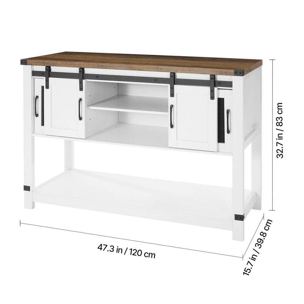 Farmhouse Coffee Bar Cabinet with Barn Doors & Adjustable Shelves