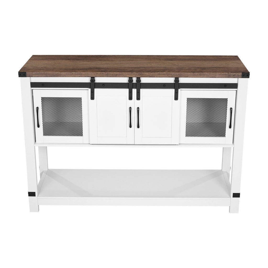 Farmhouse Coffee Bar Cabinet with Barn Doors & Adjustable Shelves