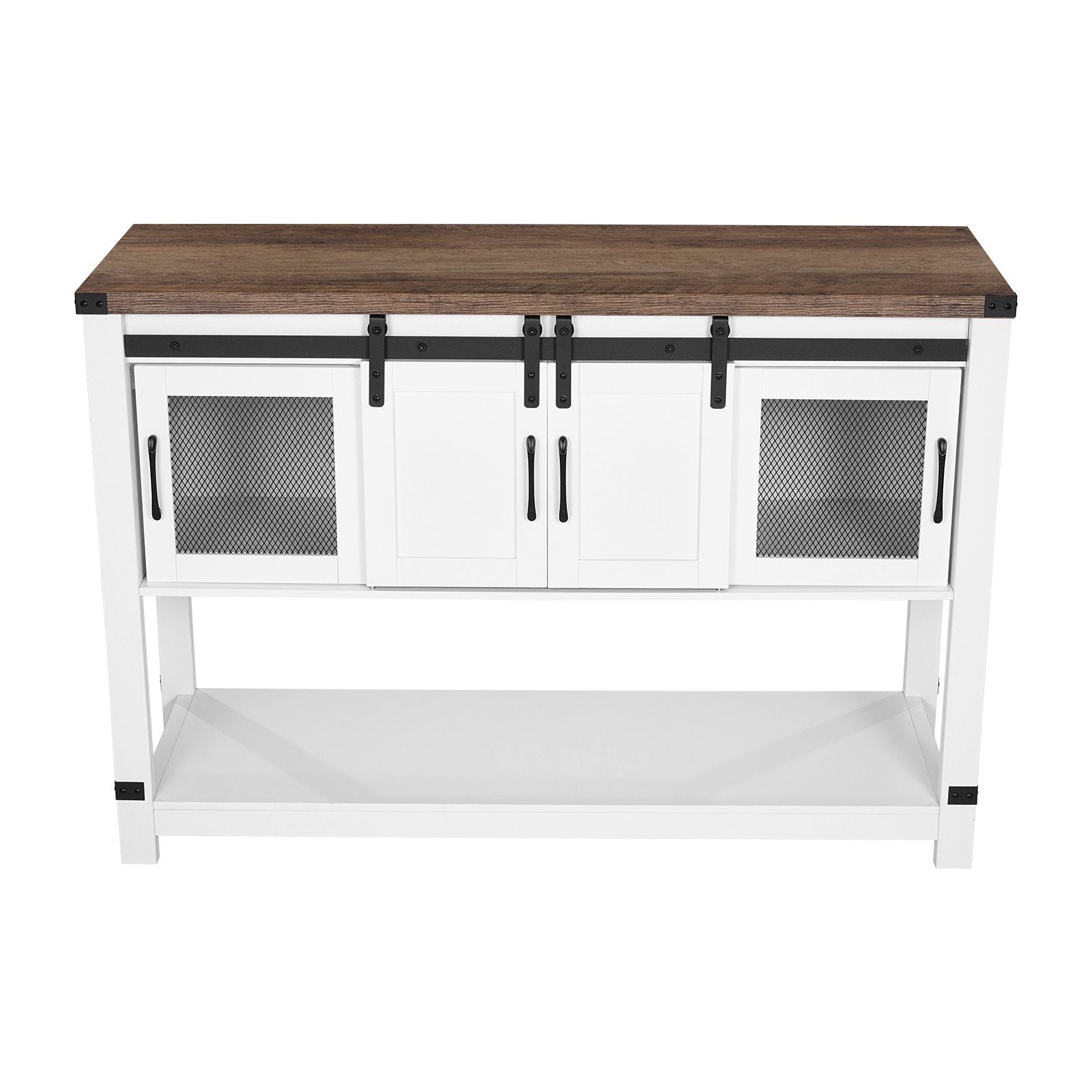 Farmhouse Coffee Bar Cabinet with Barn Doors & Adjustable Shelves