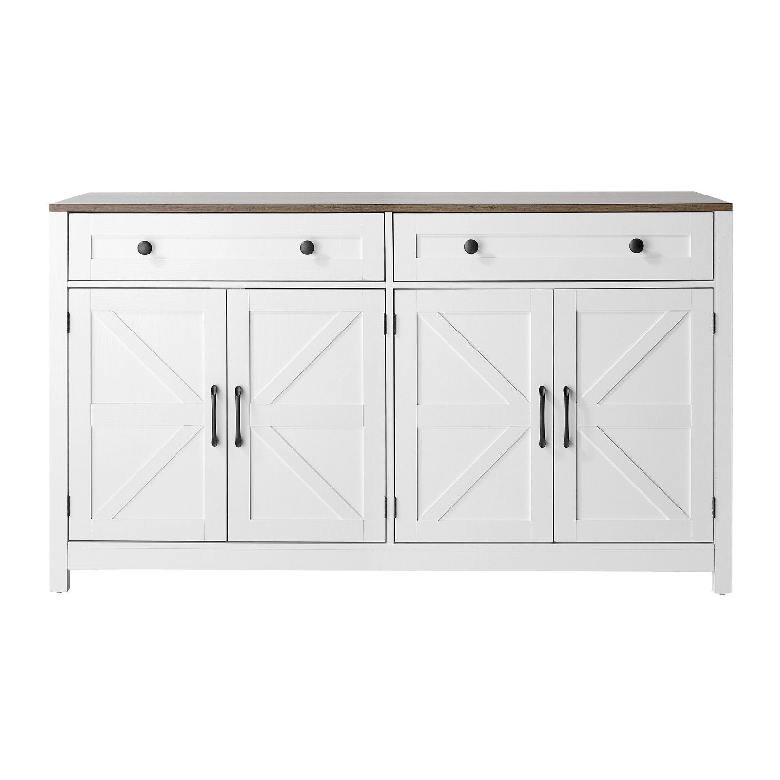 Farmhouse Coffee Bar Cabinet with Barn Doors & Drawers