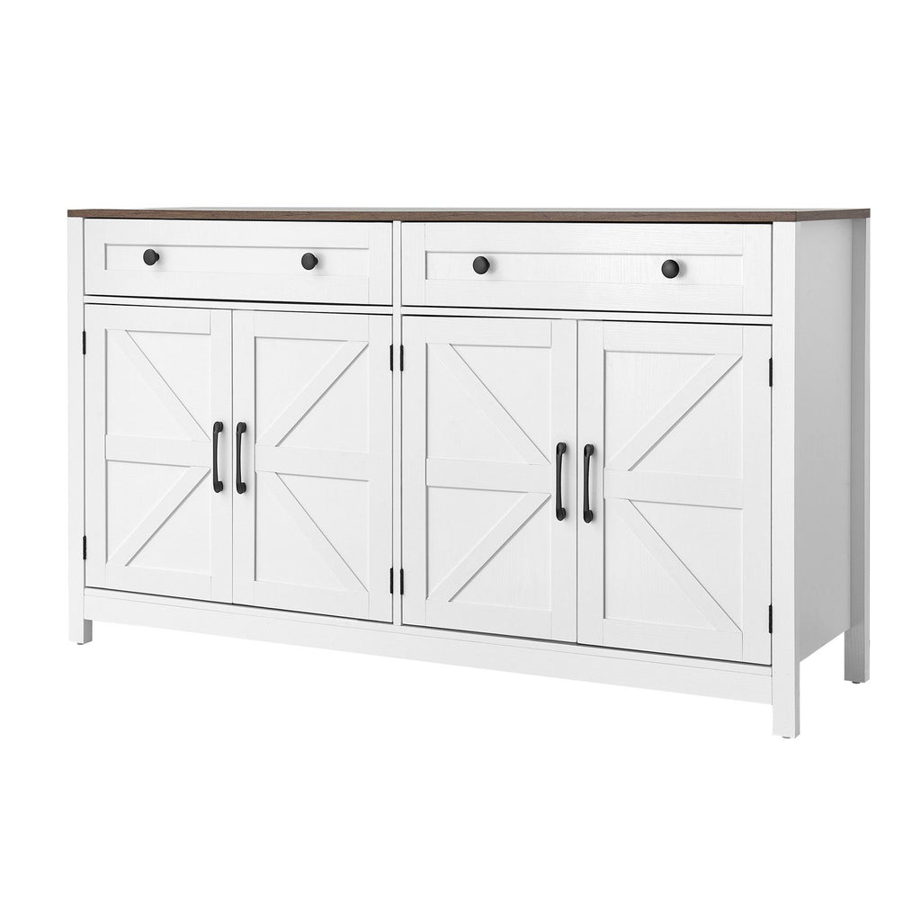 Farmhouse Coffee Bar Cabinet with Barn Doors & Drawers