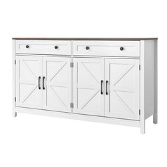 Farmhouse Coffee Bar Cabinet with Barn Doors & Drawers