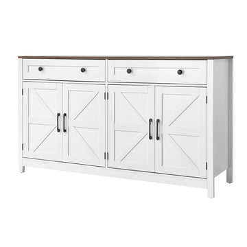 Farmhouse Coffee Bar Cabinet with Barn Doors & Drawers