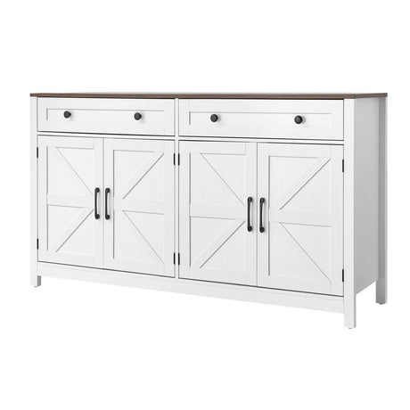 Farmhouse Coffee Bar Cabinet with Barn Doors & Drawers