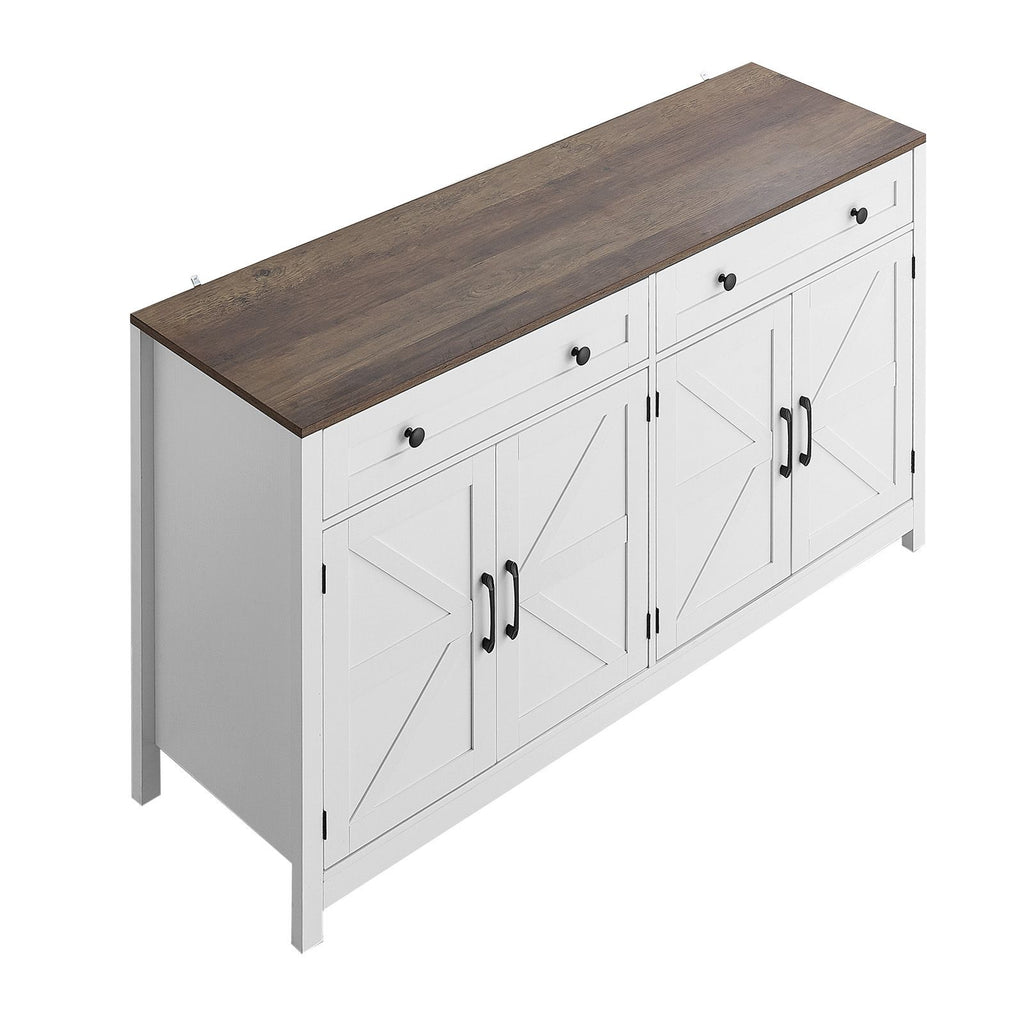 Farmhouse Coffee Bar Cabinet with Barn Doors & Drawers