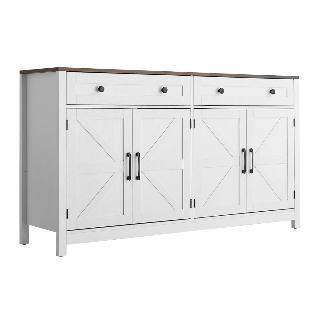 Farmhouse Coffee Bar Cabinet with Barn Doors & Drawers