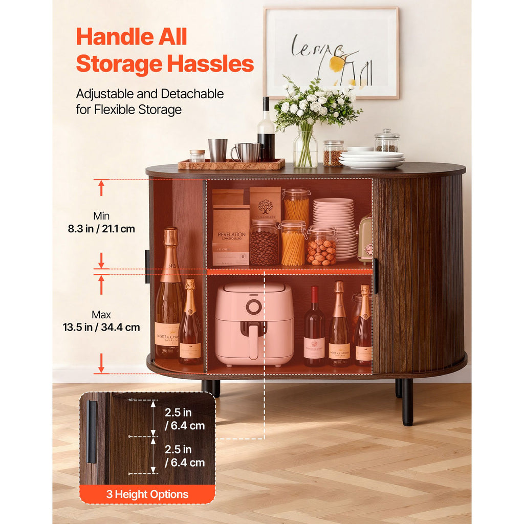 Coffee Bar Cabinet with Sliding Doors – Mid-Century Buffet Station