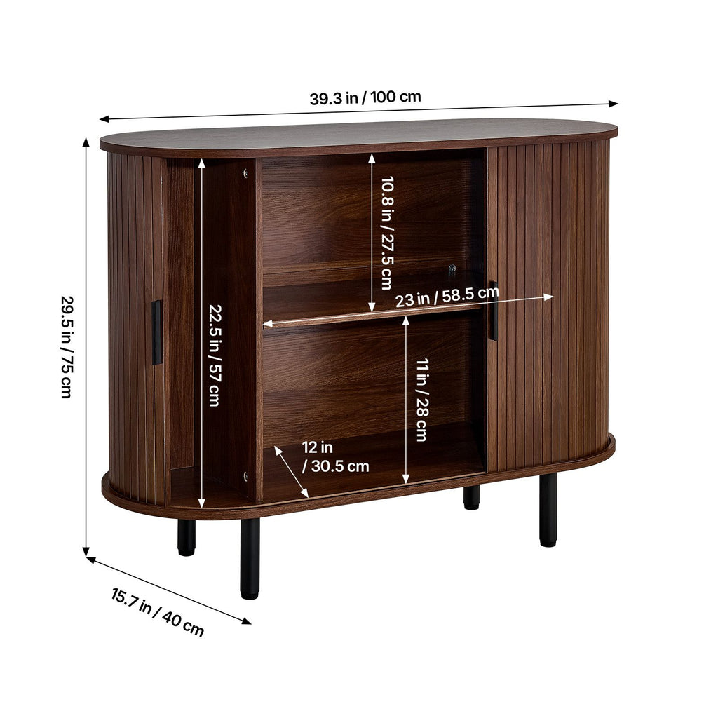 Coffee Bar Cabinet with Sliding Doors – Mid-Century Buffet Station