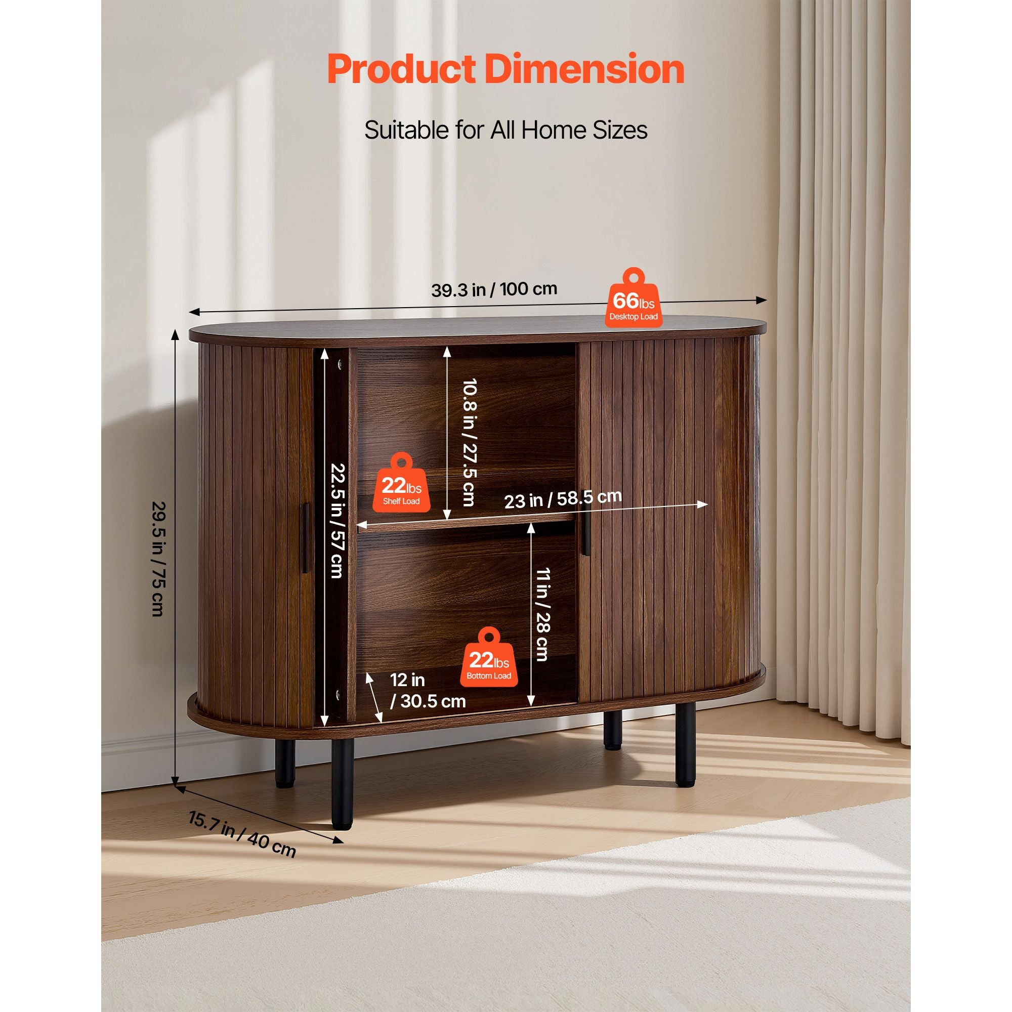 Coffee Bar Cabinet with Sliding Doors – Mid-Century Buffet Station