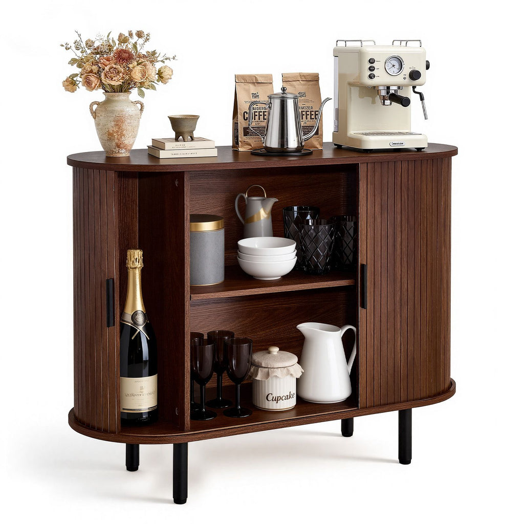 Coffee Bar Cabinet with Sliding Doors – Mid-Century Buffet Station