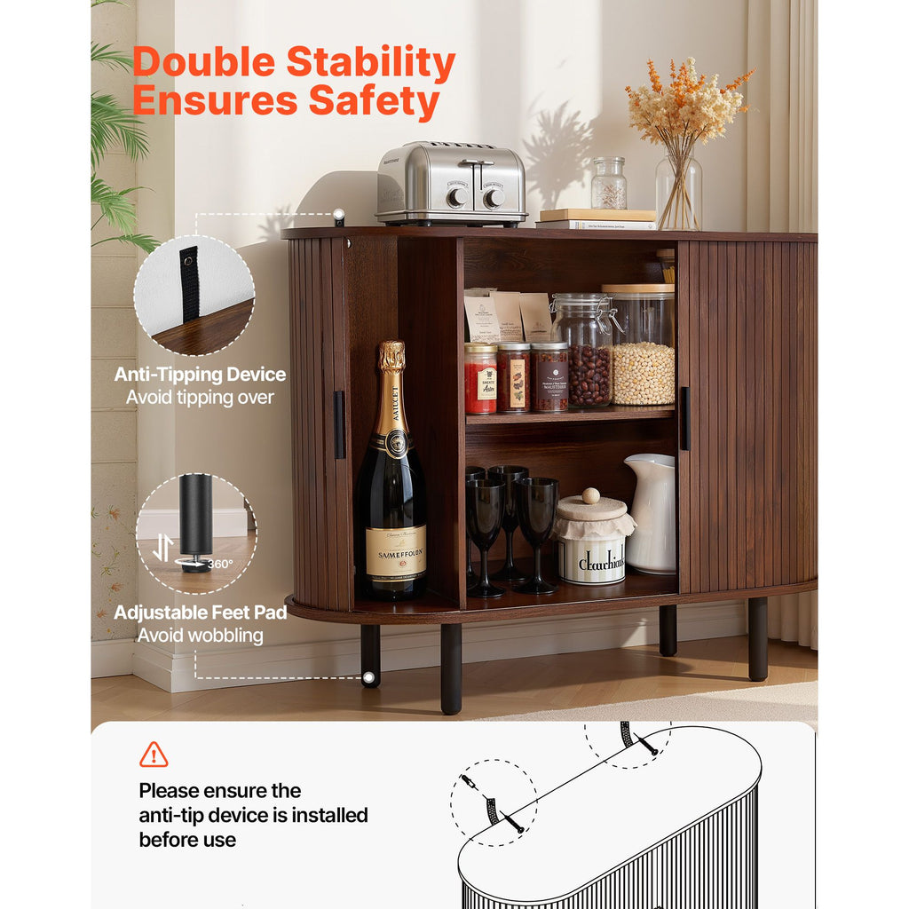 Coffee Bar Cabinet with Sliding Doors – Mid-Century Buffet Station