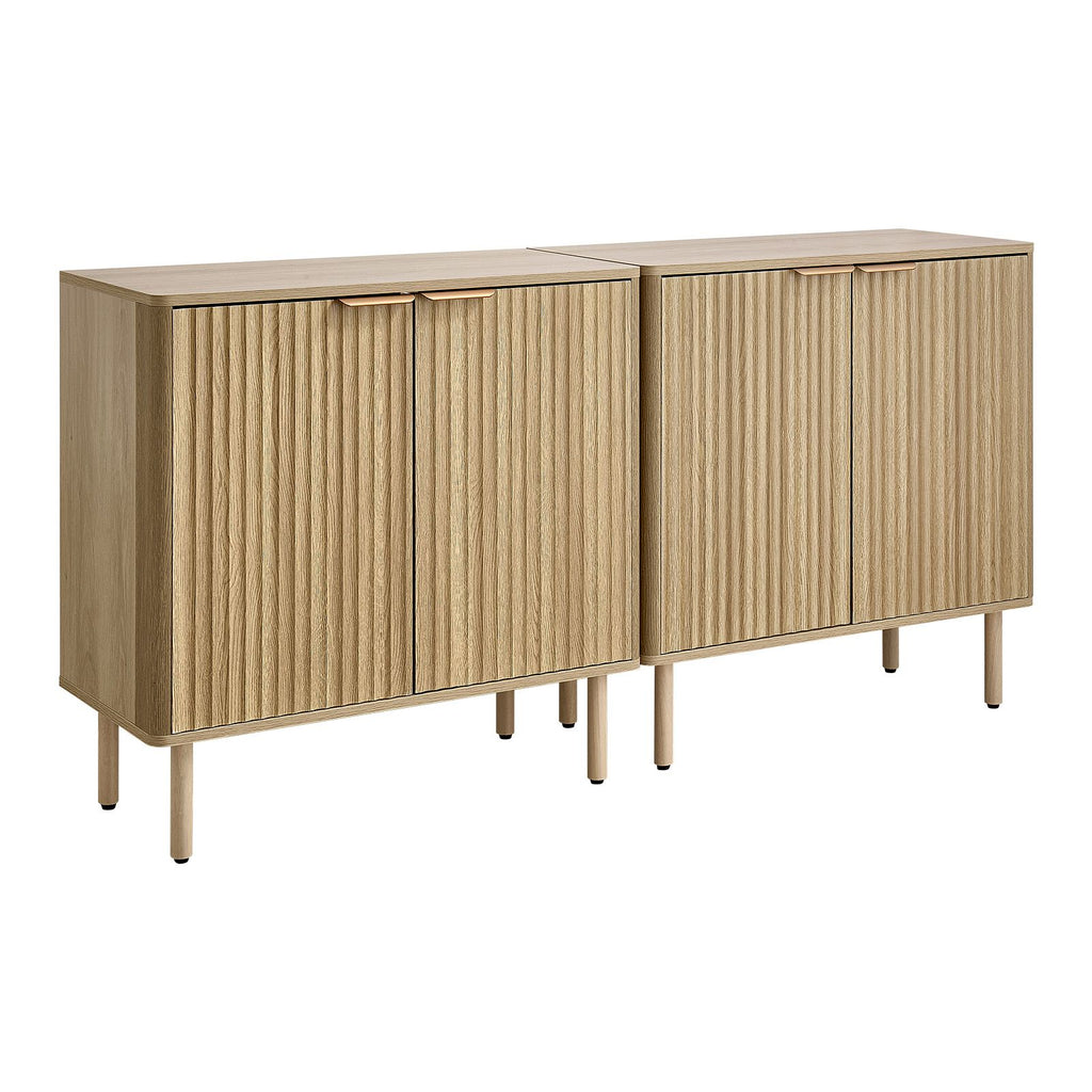 Mid Century Fluted Coffee Bar Cabinet with 2-Tier Storage and Barn Doors