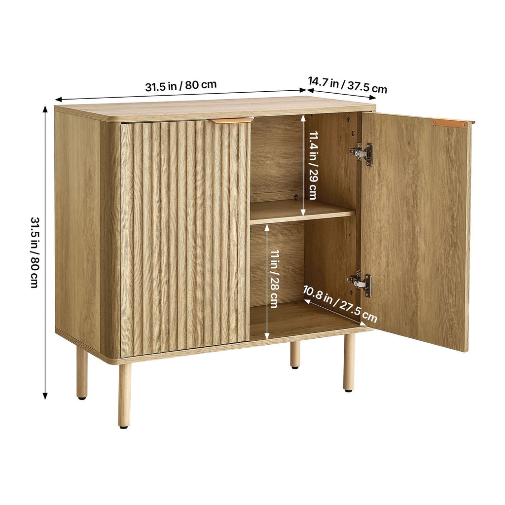 Mid Century Fluted Coffee Bar Cabinet with 2-Tier Storage and Barn Doors