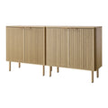 Mid Century Fluted Coffee Bar Cabinet with 2-Tier Storage and Barn Doors