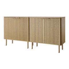 Mid Century Fluted Coffee Bar Cabinet with 2-Tier Storage and Barn Doors