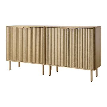 Mid Century Fluted Coffee Bar Cabinet with 2-Tier Storage and Barn Doors