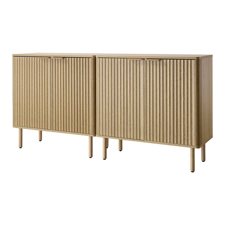Mid Century Fluted Coffee Bar Cabinet with 2-Tier Storage and Barn Doors