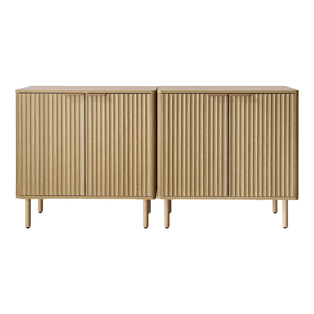 Mid Century Fluted Coffee Bar Cabinet with 2-Tier Storage and Barn Doors