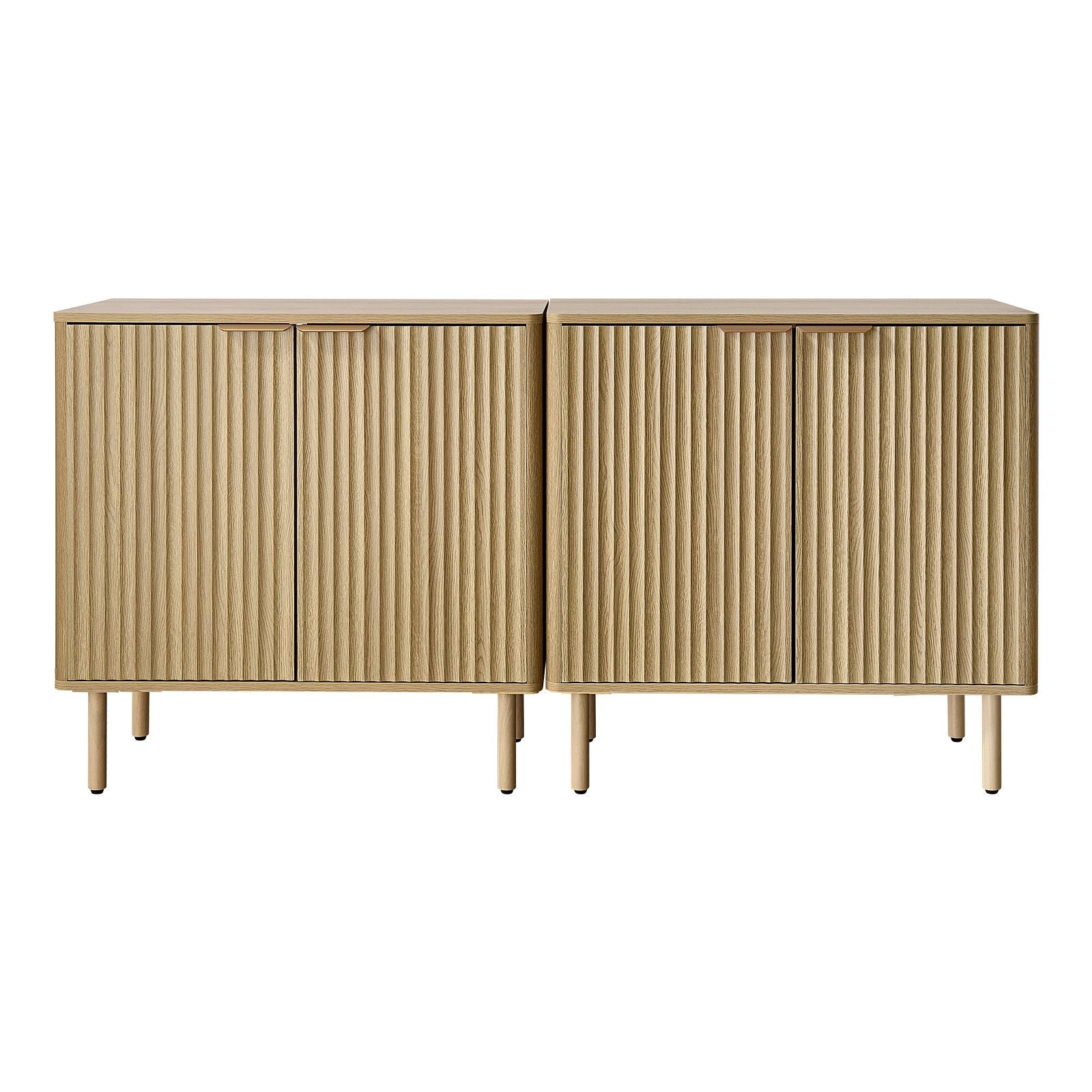 Mid Century Fluted Coffee Bar Cabinet with 2-Tier Storage and Barn Doors