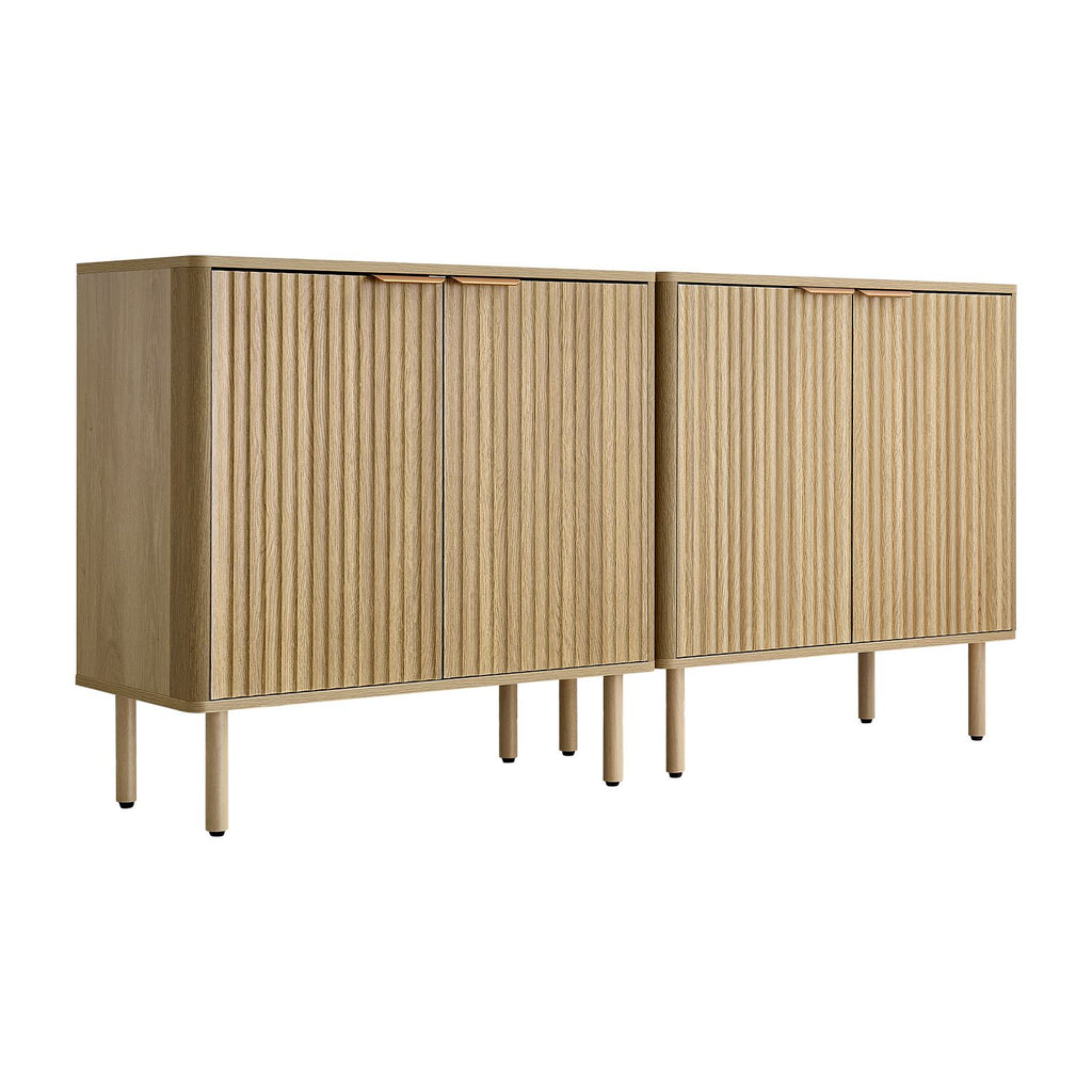 Mid Century Fluted Coffee Bar Cabinet with 2-Tier Storage and Barn Doors