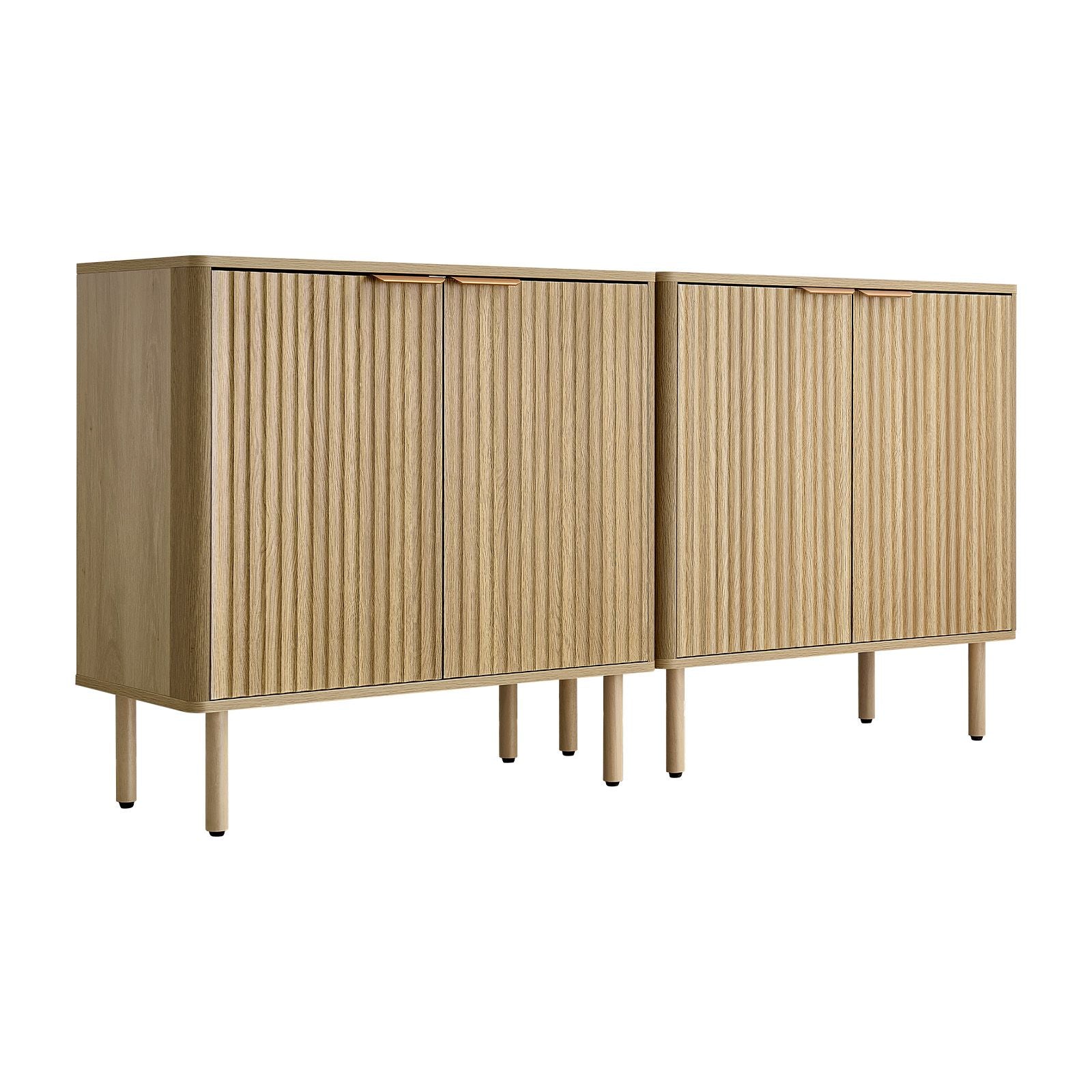 Mid Century Fluted Coffee Bar Cabinet with 2-Tier Storage and Barn Doors