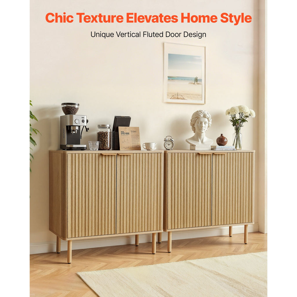 Mid Century Fluted Coffee Bar Cabinet with 2-Tier Storage and Barn Doors