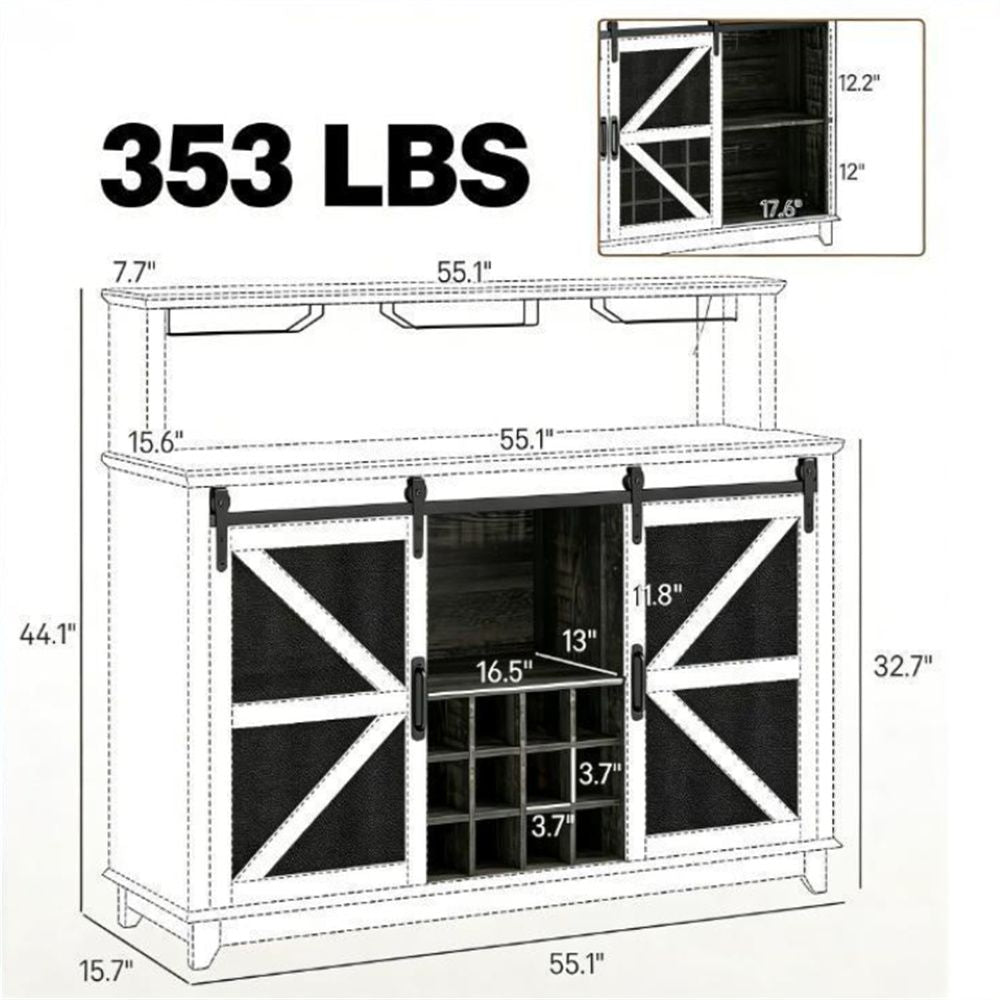 Coffee bar, cabinets, wine cabinets, shelves, brown
