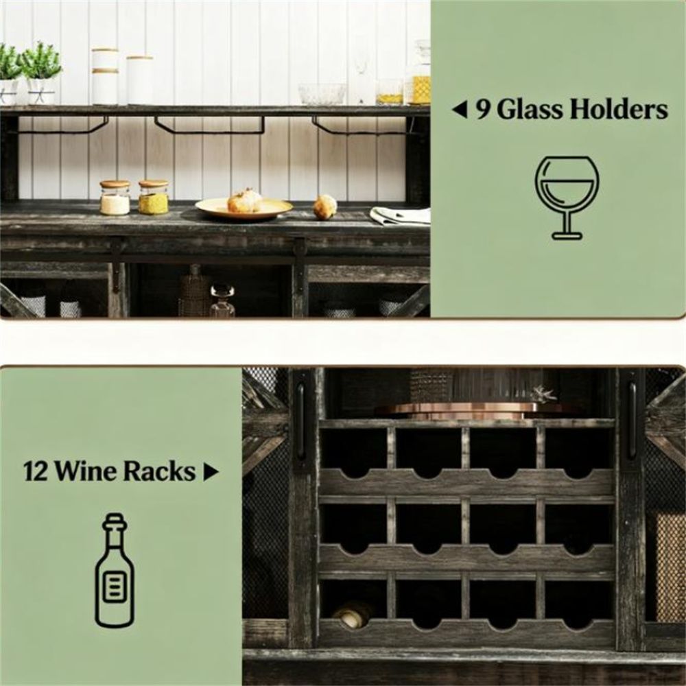 Coffee bar, cabinets, wine cabinets, shelves, brown