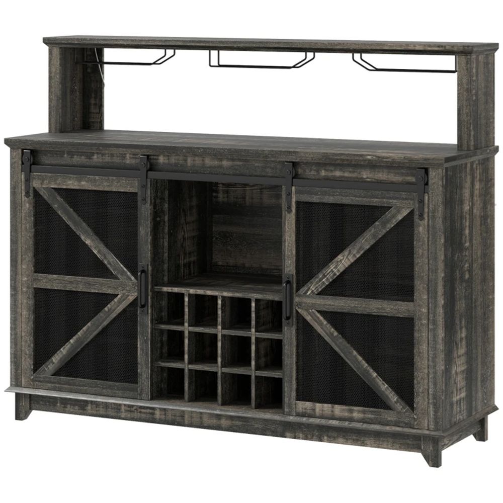 Coffee bar, cabinets, wine cabinets, shelves, brown