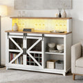 Distressed White Coffee Bar & Wine Cabinet with LED Lights and Barn Doors