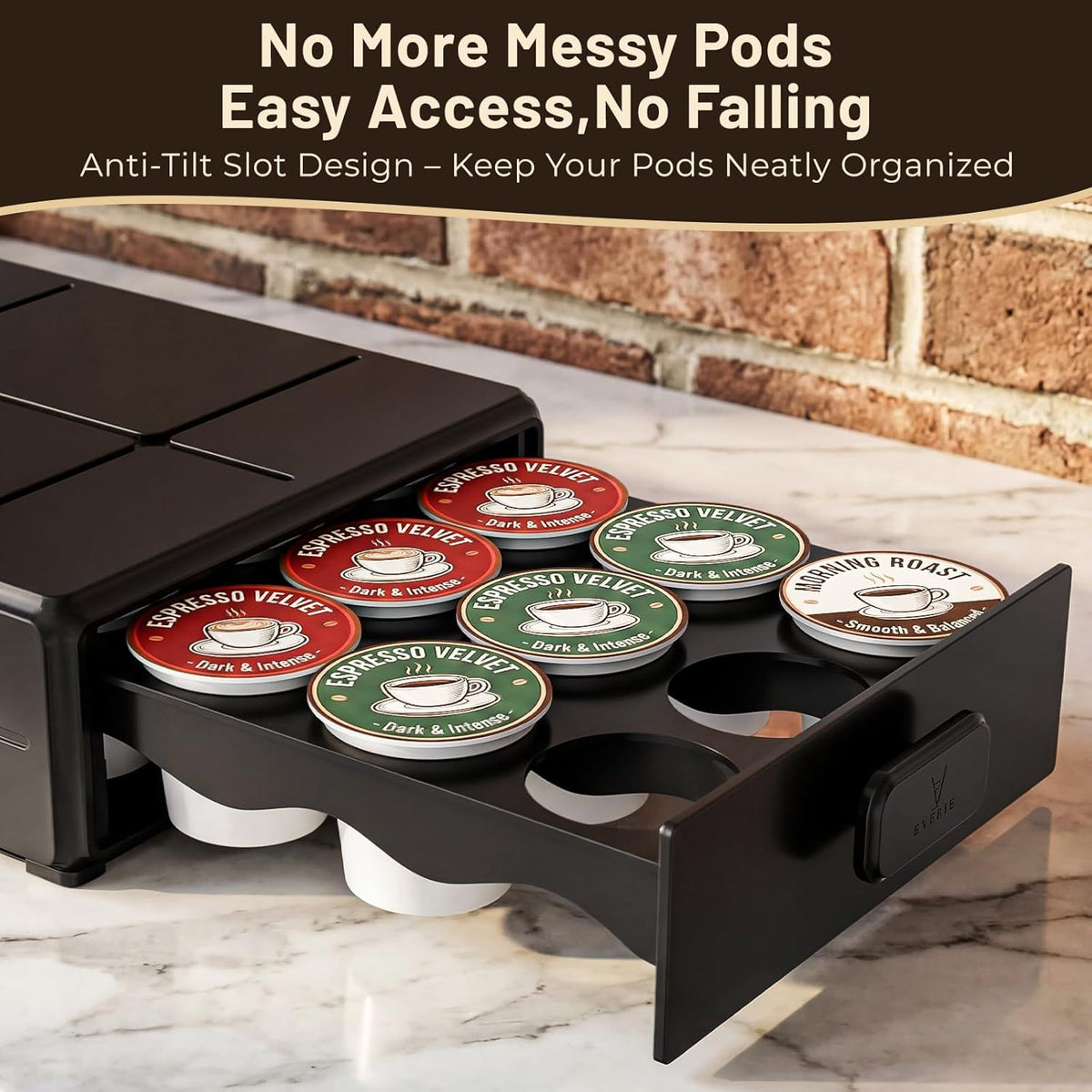 Coffee Pod Organizer Drawer for Keurig K-Cup Pods, Holds 18 Pods - Compact, Easy-Access Design with