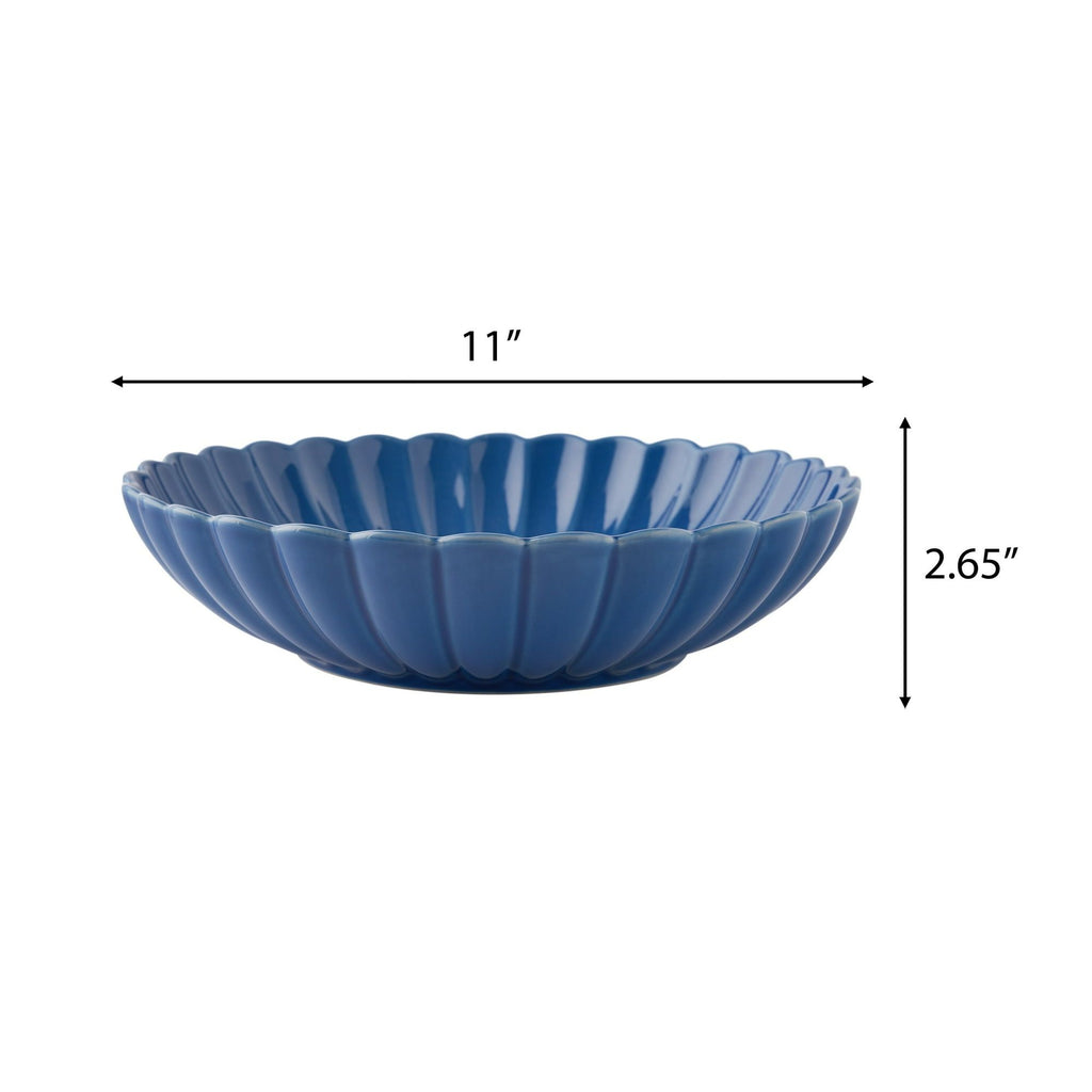 Colette Blue Serving Bowl with Vintage Scalloped Detail