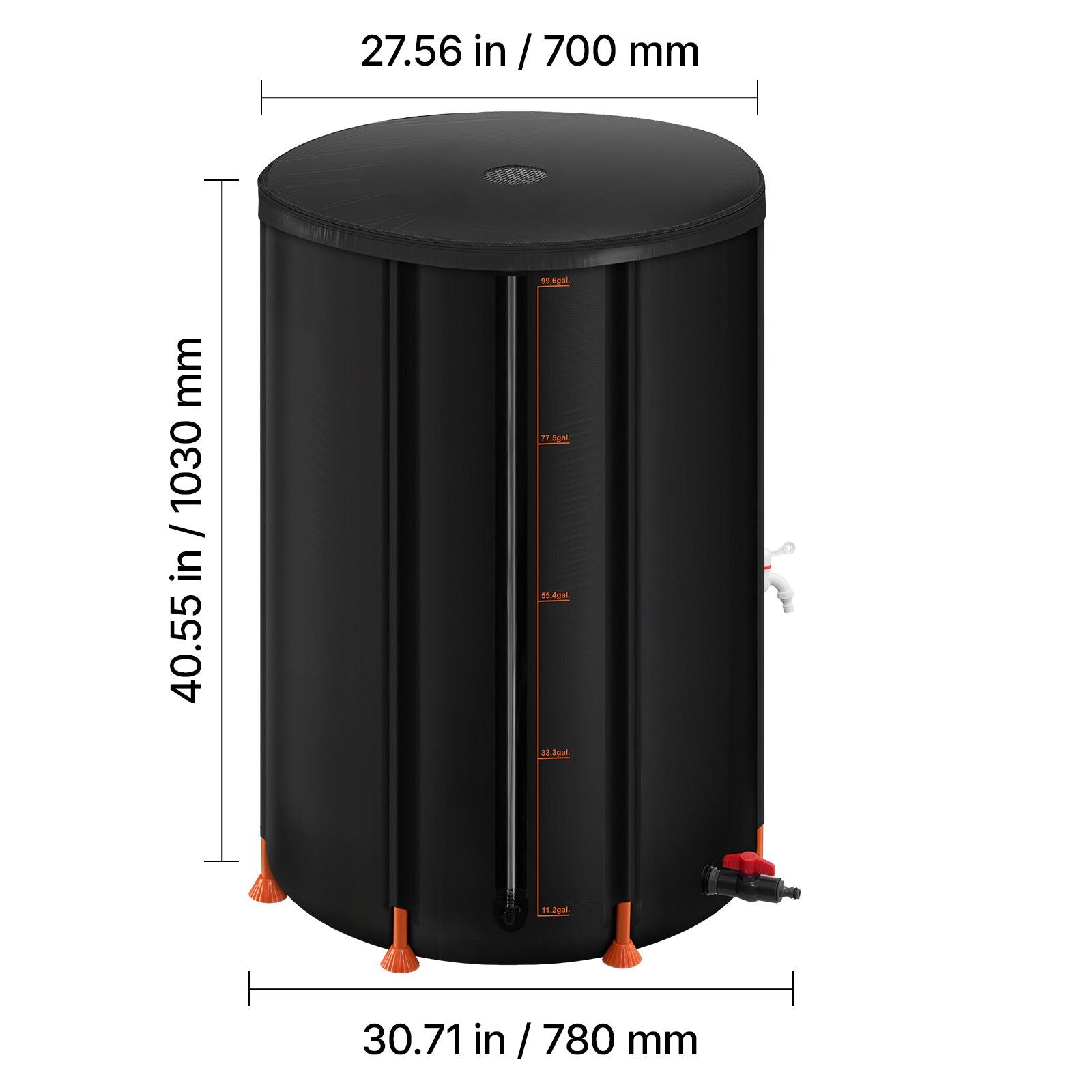 Collapsible Rain Barrel with Gauge and Mesh Top
