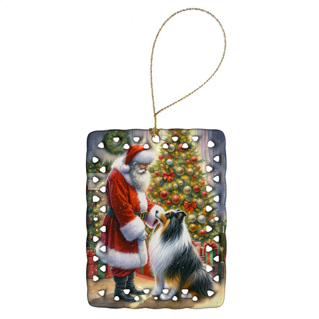 Collie and Santa Claus Christmas Keepsake Ornament