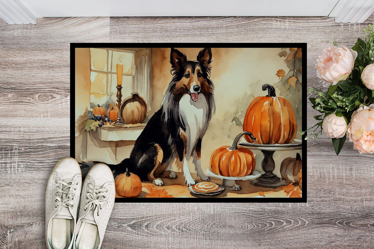 Collie Fall Kitchen Pumpkins Indoor Outdoor Doormat