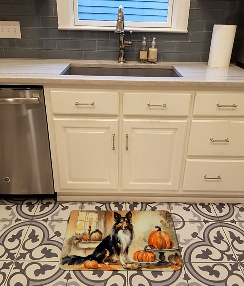 Collie and Fall Pumpkins Cushioned Kitchen Mat