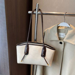 Color Block Drawstring Baguette Tote Bag - Minimalist Soft Commuter Bag