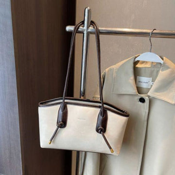 Color Block Drawstring Baguette Tote Bag - Minimalist Soft Commuter Bag