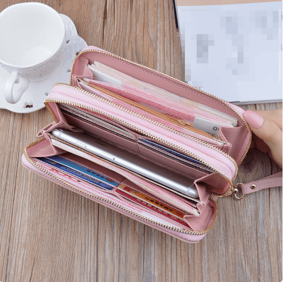 Color Blocking Double Zipper Handbag and Multi-Slot Storage Pouch