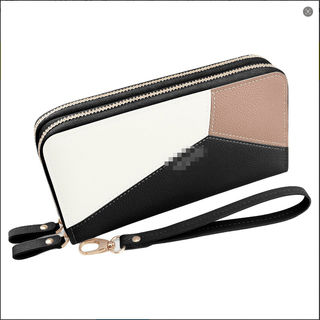 Color Blocking Double Zipper Handbag and Multi-Slot Storage Pouch
