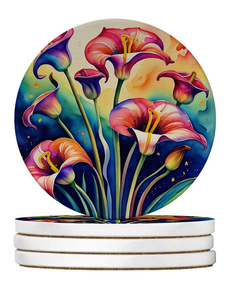 Colorful Calla Lily Absorbent Coaster Set with Cork Backing