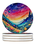 Colorful Campanula Round Coasters, Set of Four