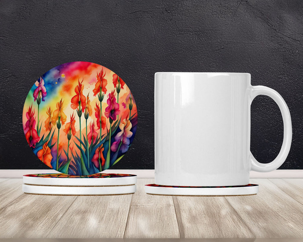 Colorful Gladiolus Large Sandstone Coasters - Pack of 4 Absorbent Round Coasters